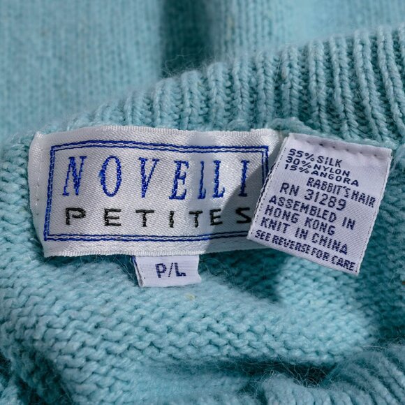 Novelli 50s Style 55% Silk Angora Robins Egg Blue Collar Cable Knit Sweater P/L - Picture 4 of 4